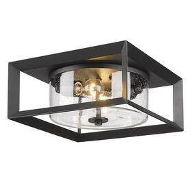 2073-ofmnb-sd Golden Lighting 2073-ofm Smyth 2 Light Outdoor Flush Mount Black/seeded -