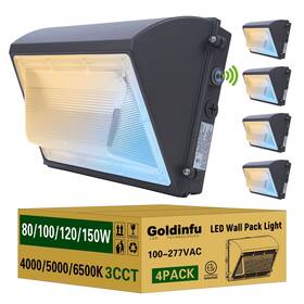 Slgsclcbza-wp150-4p Goldinfu 150w Led Wall Pack Light With Photocell 4packs 4000/5000/6500k 3cct 80/100/