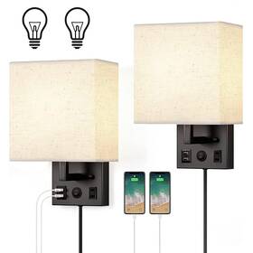 R146 Haitral Wall Sconces Plug In With Bulbs - Lamps For Bedroom Usb And