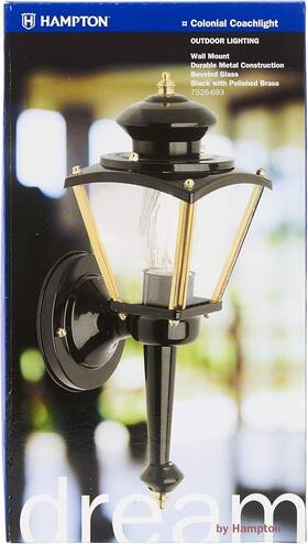 7525693 Hampton Outdoor Colonial Coach Light Black With Polished Brass -