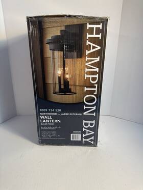 00585 Hampton Bay Hamilton Exterior Wall Light Lantern Black Clear Glass 16.5x9