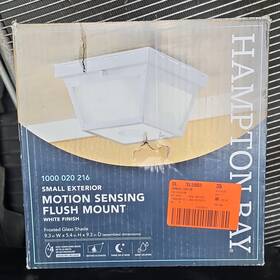 1000020216 Hampton Bay 9.3 In Small Outdoor Motion Sensing Flush Mount White Glass Shade