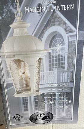 1007316134 Hampton Bay 2002 Outdoor Hanging Lantern White Finish 11 Inch W X 16 3/4 H