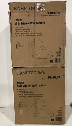1007316175 Hampton Bay Lot Of 2 Easton Outdoor Wall Lantern Black Finish With Copper Shade