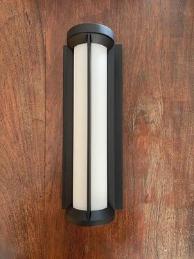 1008506401 Hampton Bay Madison 18.125 Inch Black Led Outdoor Wall Sconce Light Frosted Glass