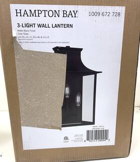 1009672728 Hampton Bay Emory Hills 16.25 Inch 3light Matte Black Outdoor Wall Lantern Sconce
