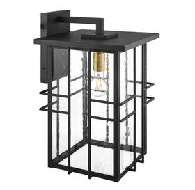 1009714901 Hampton Bay Glenfield Large 19 Inch 1-light Black Outdoor Wall Light Fixture With Seeded Glass