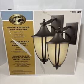 196629 Hampton Bay 2 Pack Exterior Rustic Iron Finish Light Fixture Open Box