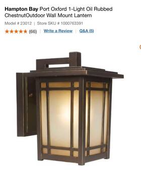 23012 Hampton Bay Port Oxford Mission Style Wall Mount Light Fixture Model