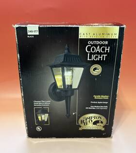 240-177 Hampton Bay Coach Light Wall Lantern Exterior Black Finish Beveled 240-177 Hampton Bay Coach Light Wall Lantern Exterior Black Finish Beveled