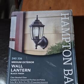 240-336 Hampton Bay 240 336 Medium Outdoor Wall Lantern Black Finish Clear Beveled Glass