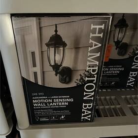 248-593 Hampton Bay Alexandria Large Outdoor Motion Sensor Wall Lantern Hardwired Black