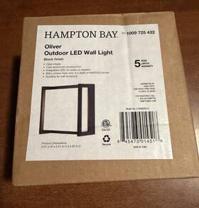 1009725432 Hampton Bay 5195405012 Oliver 5.51 Inch Black Hardwired Outdoor Coach Wall Light Sconce