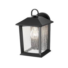 5284002012 Hampton Bay Ashton 10.87 Inch Black Outdoor Wall Light Lantern With Seeded Glass