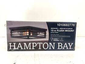 Hampton Bay 736916727594 Broward 13 Inch 2-light Black Outdoor Flush Mount Light Clear Glass