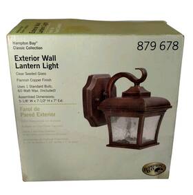 879678 Hampton Bay 772775213458 Exterior Wall Lantern Light Copper Finish Clear Seeded Glass