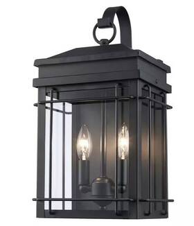 C7822 Hampton Bay Broward 17 Inch 2-light Black Outdoor Wall Light Fixture Clear Glass