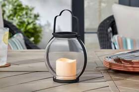 D201033100 Hampton Bay 6.7 Inch H Outdoor Patio Metal &glass Lantern With Led Candle 2pk Ob