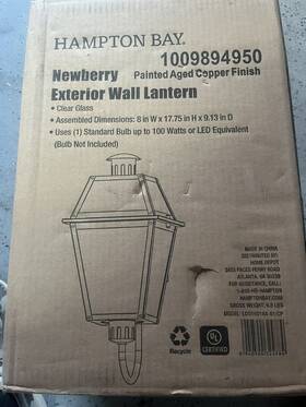 Ldo1601ax-01 Hampton Bay Ldo1601ax-01/cp Newberry 17.75 Inch Painted Aged Copper Finish Outdoor Wall Sconce With Clear Glass Ldo1601ax-01 Hampton Bay Ldo1601ax-01/cp Newberry 17.75 Inch Painted Aged Copper Finish Outdoor Wall Sconce With Clear Glass