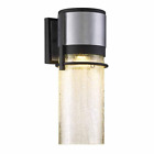 Hb7064-306 Hdc 11.5 In. Majestic Black Led Outdoor Wall Lamp With Crackle Glass Shade