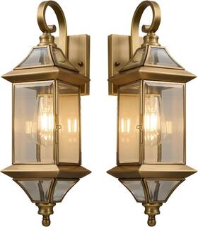 Hemali 445034642612 Brass Waterproof Exterior Wall Sconces 2-pack - Rustproof Wall-mounted Lanterns Hemali 445034642612 Brass Waterproof Exterior Wall Sconces 2-pack - Rustproof Wall-mounted Lanterns
