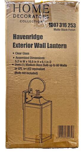 1007 Home Decorators 940500322896 Wall Lantern Sconce With Clear Glass Matte Black 16.6 Inch