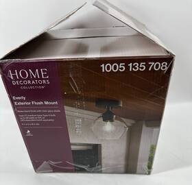 1005135708 Home Decorators Collection Everly Exterior Flush Mount Light Matte Black Finish And Glass