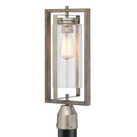 Home Decorators Collection 711181825459 Palermo Grove 1-light Outdoor Antique Nickel Post Light With Weathered Gray Wood