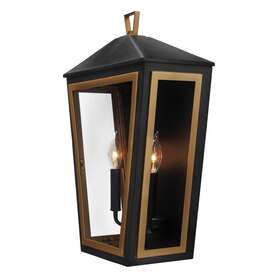 Hdp00767 Home Decorators Collection Outdoor Lantern Sconce 20.38 Inch Metal Clear Glass Shade Black/gold