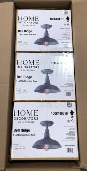 Hdp99195teal Home Decorators Collection Lot Of 3 Bell Ridge 10 Inch Teal Outdoor Semi Flush Mount New