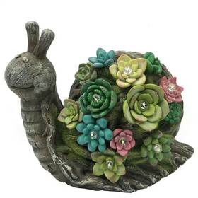 Hunnykome Solar Lighting 445004247205 Outdoor 8-light 8 Inch Integrated Led Wood Look Snail With Succulents Garden Ligh