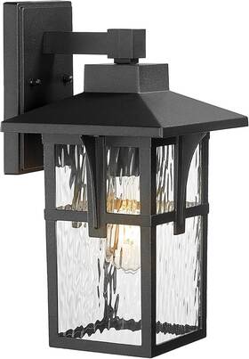 Hwh Investment Hx1b-sw Matte Black Outdoor Wall Lantern Bk Large Water Ripple Glass