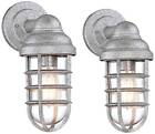 8f959 Industrial Outdoor Wall Lights Set Of 2 Steel 13 1/4inch Cage Glass Shade Exterior