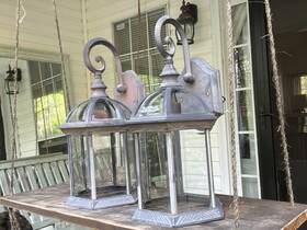 5009759 Intertek 2 Metal Exterior Carriage Light Wall Lanterns Weathered Gray