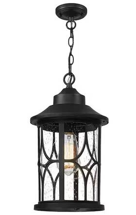 Jazaba 692878061438 15 Inch 1-light Black Finish Outdoor Pendant Light With Seeded Glass And No Bulbs