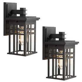 Hd20068b1-2pkdm Jazava 12 Inch 1-light Black Clear Glass Outdoor Wall Lantern Sconce Light 2-pack