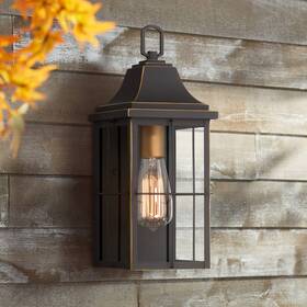 10-2105-250 John Timberland Sunderland Rustic Outdoor Wall Light Fixture Black Gold Clear Glass 15 Inch Exterior