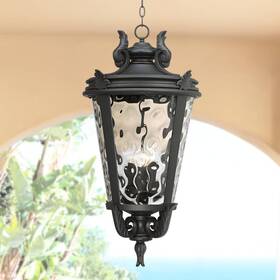 10-3405-lp113-7t-xl John Timberland Casa Marseille Vintage Outdoor Hanging Light Black 30 Inch Clear Glass Damp Exterior