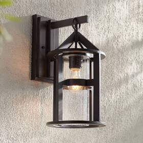 12-48519b-18w John Timberland Argentine Rustic Outdoor Wall Light Fixture Bronze 17 Inch Seedy Glass For Exterior