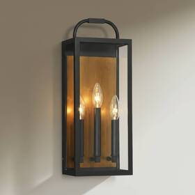 4a1232 John Timberland Montague 18 Inch H Sand Black And Antique Brass 3-light Outdoor Wall Light