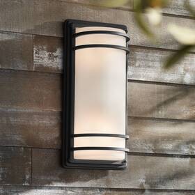 60e03-f John Timberland Black Habitat Modern Outdoor Wall Light Fixture 16 Inch White Glass For Exterior