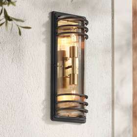 60e03 John Timberland Habitat 21 Inch High Black And Brass 2-light Outdoor Wall Light 60e03 John Timberland Habitat 21 Inch High Black And Brass 2-light Outdoor Wall Light