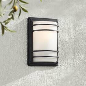 John Timberland 736101384472 Modern Outdoor Wall Light Fixture Black 11 Inch Frosted Glass Exterior House Porch