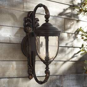 90535 John Timberland Bellagio Rustic Outdoor Wall Light Fixture Veranda Bronze 26 Inch Amber For Exterior