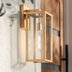98y72 John Timberland Titan Modern Outdoor Wall Light Fixture Soft Gold 17 Inch Clear Glass For Exterior