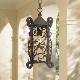 Hl19747 John Timberland Casa Seville Vintage Outdoor Hanging Light Fixture Dark Walnut Scroll 15 Inch Damp