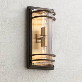 Hs4881 John Timberland Habitat Modern Outdoor Wall Light Fixture Bronze Brass 16 Inch For Exterior Barn
