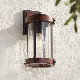 Jf2019010m John Timberland Stan Rustic Outdoor Wall Light Fixture Dark Wood Black Motion Sensor 13 3/4 Inch