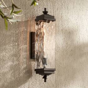 Jf2022046 John Timberland Valentino 22 Inch Black And Water Glass Outdoor Wall Light