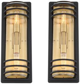 Ks0752m John Timberland Habitat 21 Inch Black And Brass 2-light Outdoor Wall Light Set Of 2